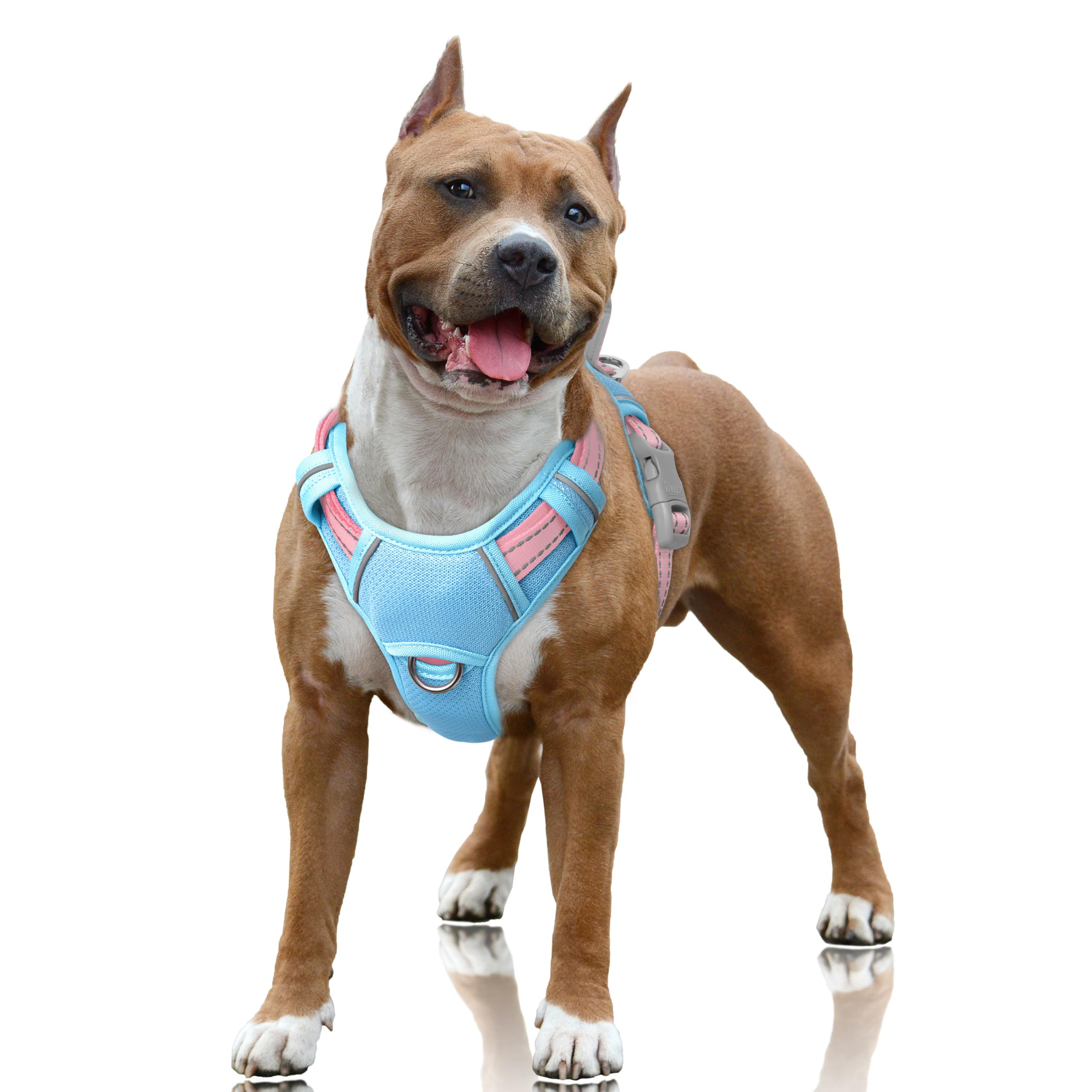 BARKBAY No Pull Dog Harness Large Reflective Dog Harness with Front Clip and Easy Control Handle for Walking Training Running with ID tag Pocket(Baby Blue & Baby Pink,L) โ image 1