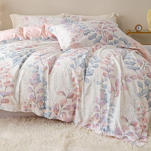 Miniatura 31 de OAITE - Juego de funda de edredón individual con patrón floral de 600 hilos, ultrasuave, 100% algodón, fibra larga, juego de 3 piezas, transpirable