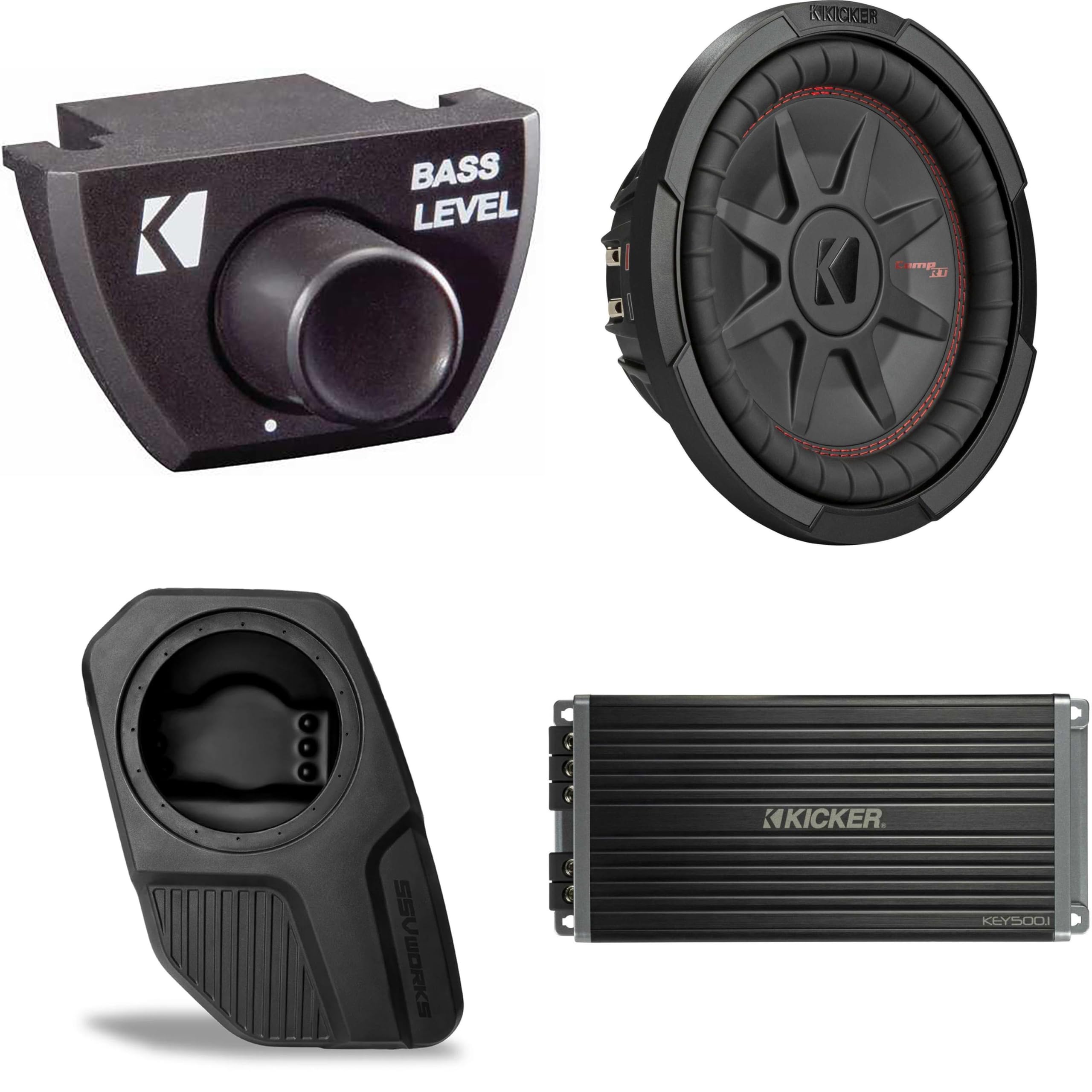 Kicker 48CWRT102 Subwoofer BR-DS10U Add-On & 47KEY5001, Bass Knob Bundle Compatible with 2021-2025 Ford Bronco 4-Door Rear Door