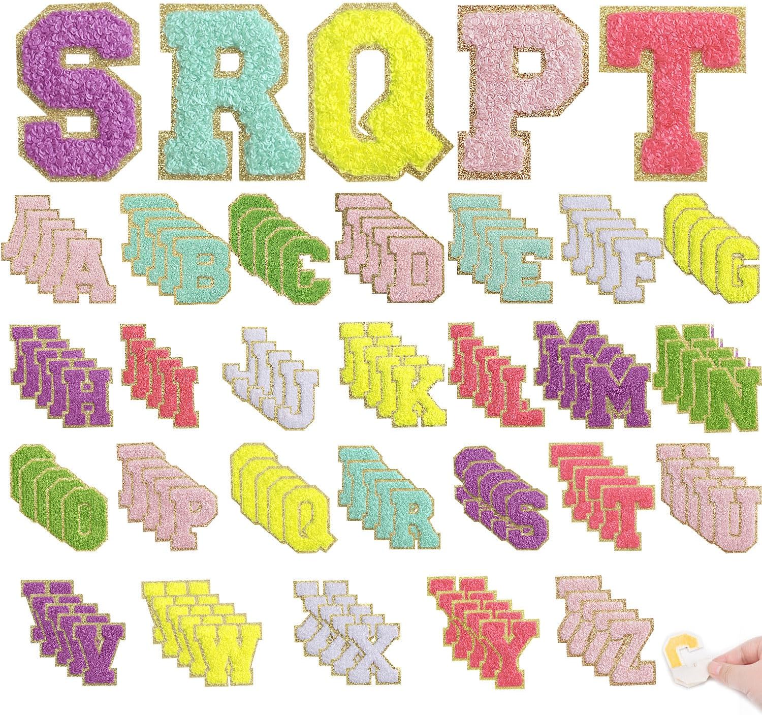 130 Pcs Chenille Letter Patches, Self Adhesive Chenille Patches, Embroidered Patch for Clothing(130)