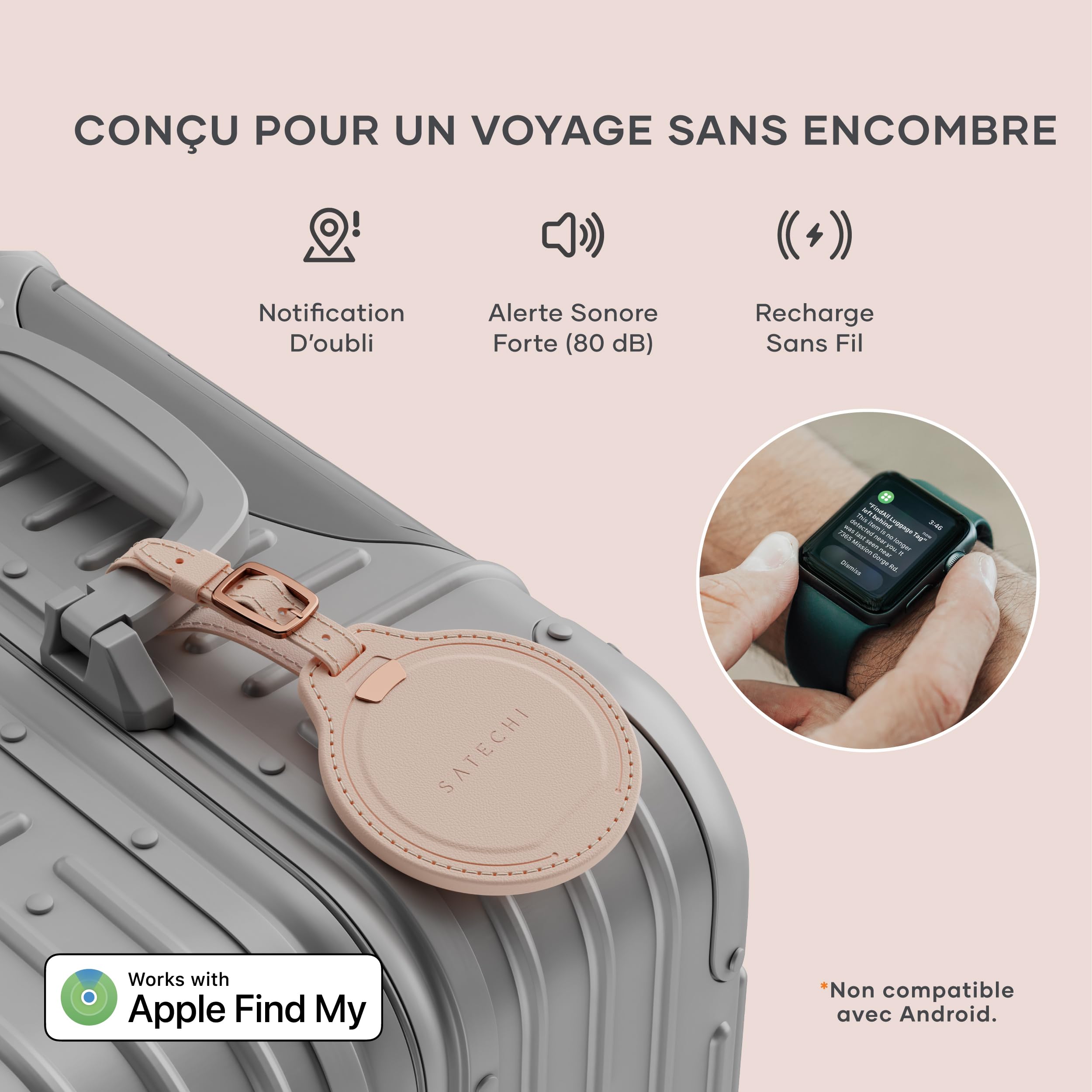 Image secondaire de Satechi FindAll Traceur GPS pour Bagages - Localisation Facile et Recharge Sans Fil - Rose Désert
