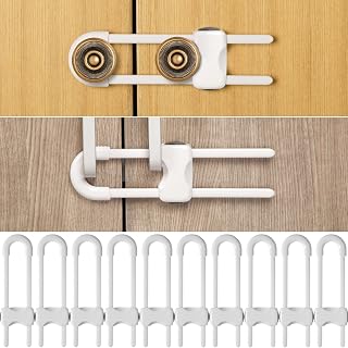 Jetec 10-Pack U-Shaped Cabinet Locks for Babies - Adjustable Childproof Drawer Latches for Knobs, Handles, Kitchen Cupboards (White)
