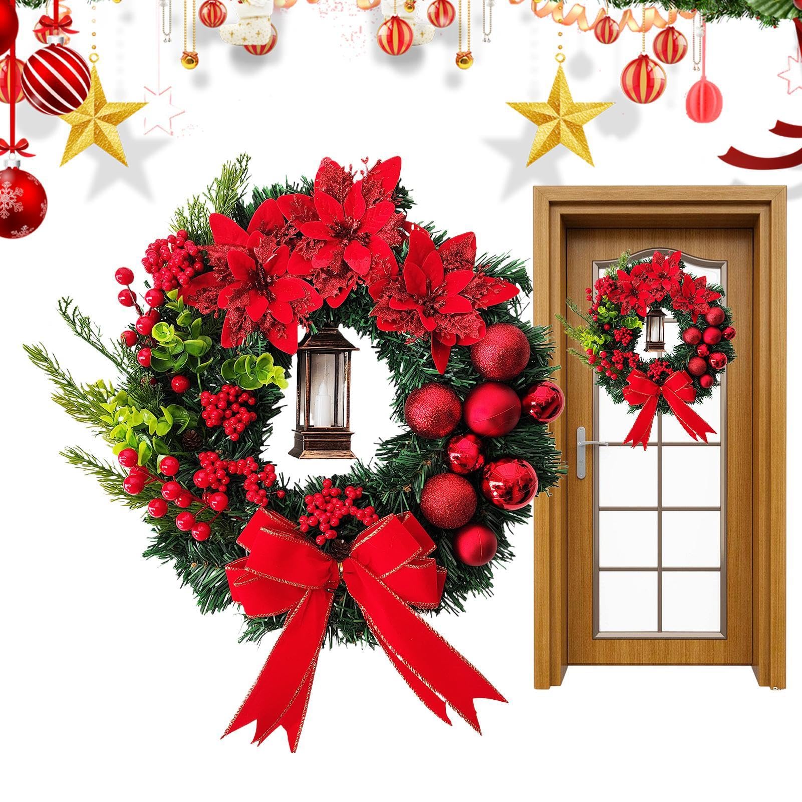 Couronne de Noël d'extérieur résistante de 40,6 cm pour habiller la façade en hiver