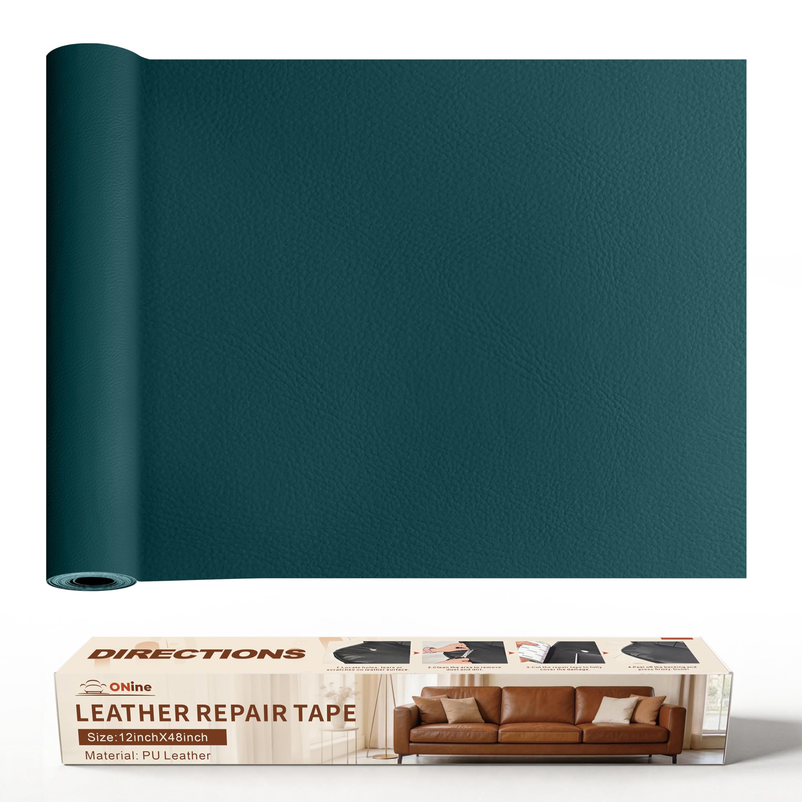 ONine Leather Repair Patch，Leather Repair Tape, 12 x 48 inches Leather Repair Patch for Furniture,Vinyl Repair kit，Leather Couch Patch，for Sofas, Furniture, car Seats, (Turquoise Blue-Litchi Grain)