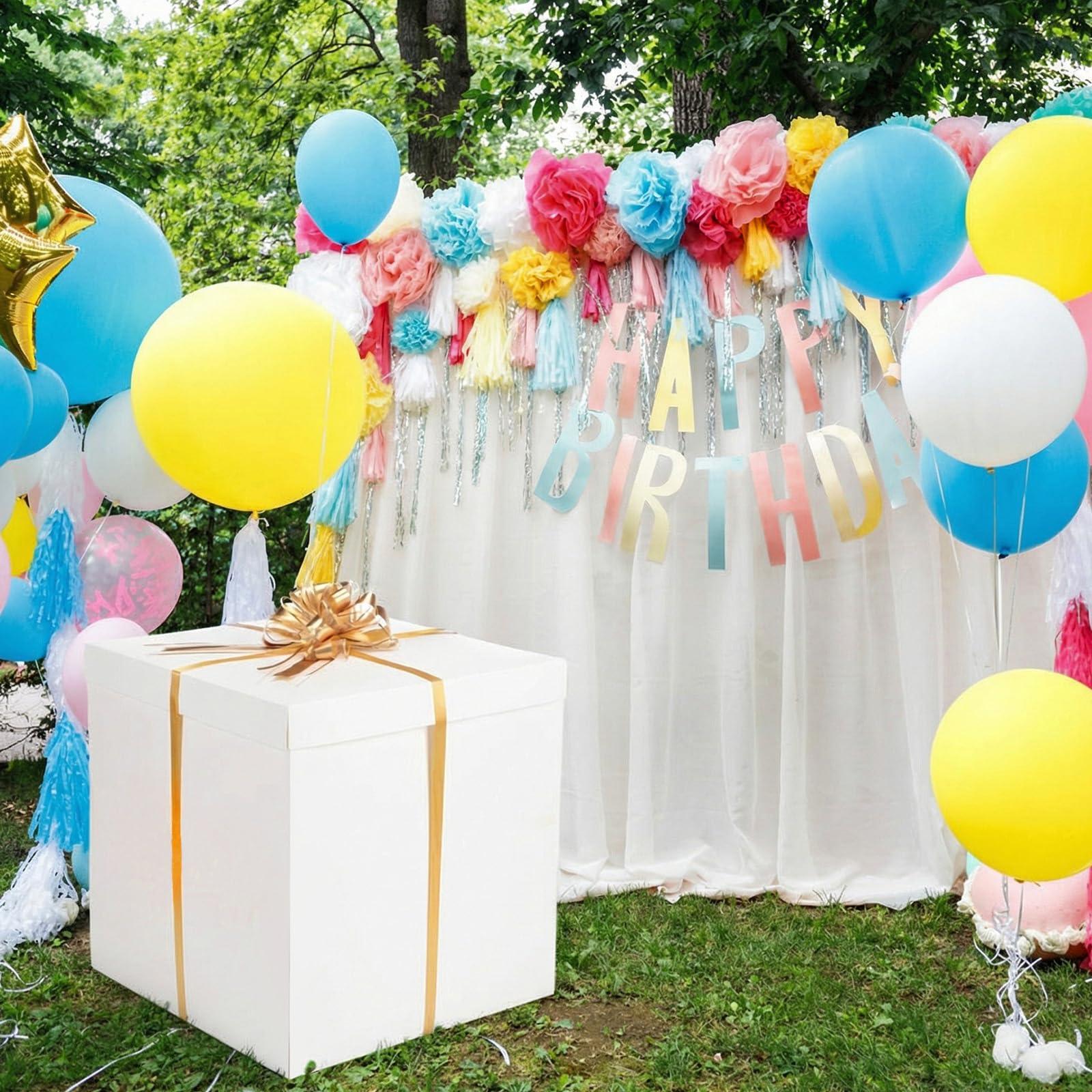 Kolldenn Scatola regalo extra large con coperchio, 71 x 71 x 71 cm, scatola regalo gigante bianca per rivelare grandi regali con fiocchi e nastri per compleanni, celebrazioni speciali, anniversari