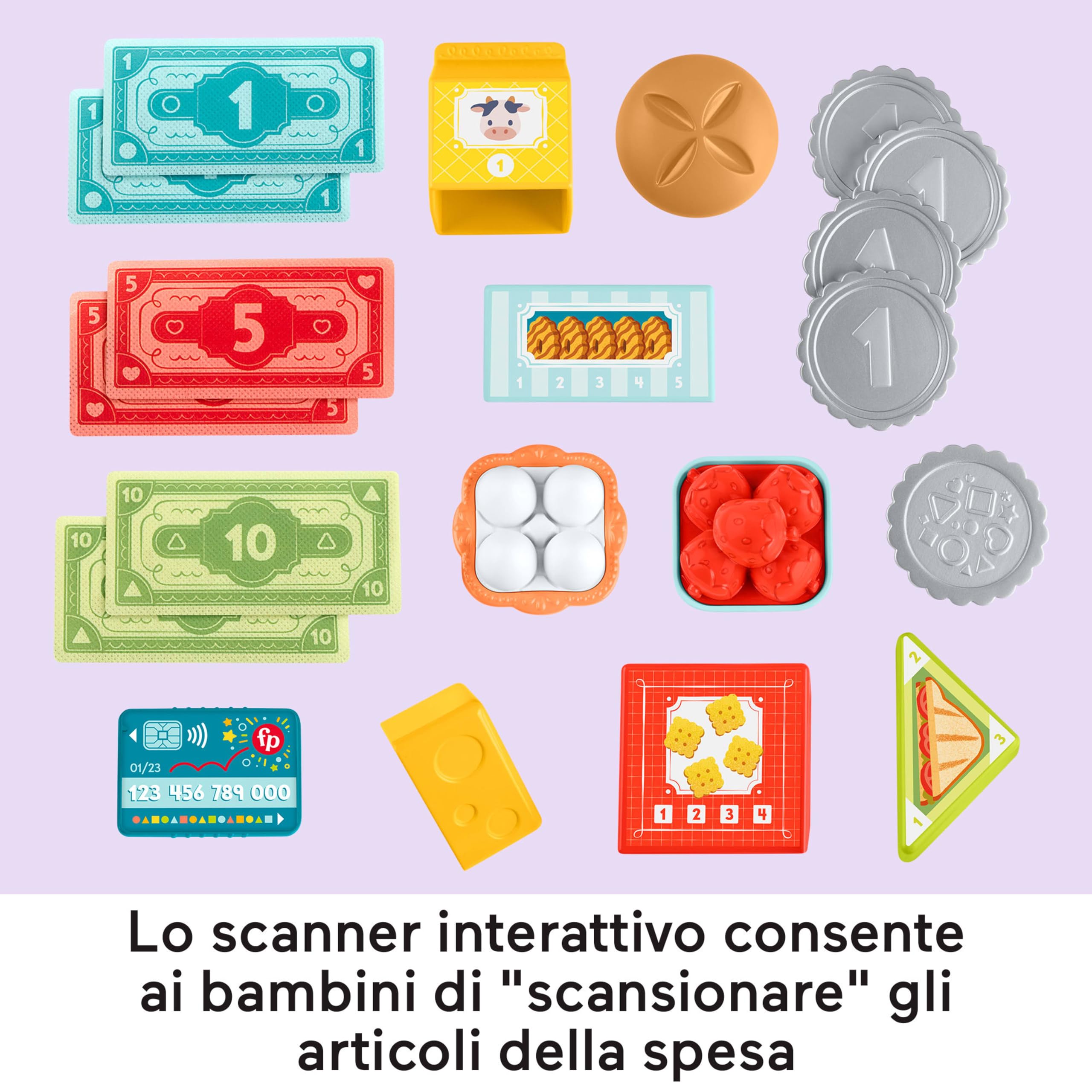 Fisher-Price - Registratore di Cassa, Set per l'apprendimento con Oltre 150 Canzoni, Suoni e Frasi, 20 Accessori Inclusi, Versione Italiano +ES+in+PT, Giocattolo per Bambini, 2+ Anni, JGX00