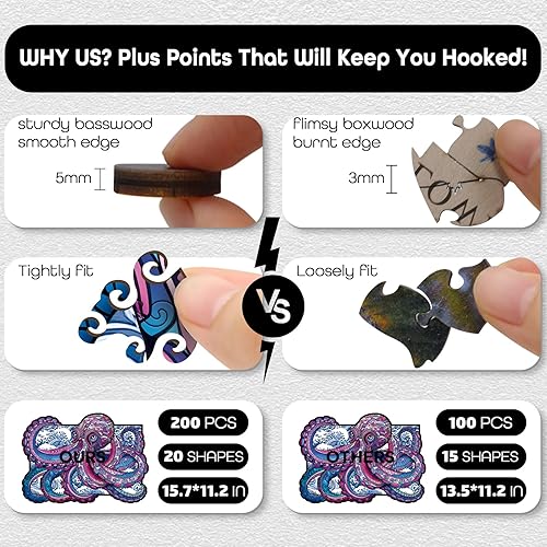 Miniatura 4 de Rompecabezas colorido de mandala, pulpo de mar de madera, rompecabezas de 200 piezas para adultos, divertidos rompecabezas de pulpo oceánico,