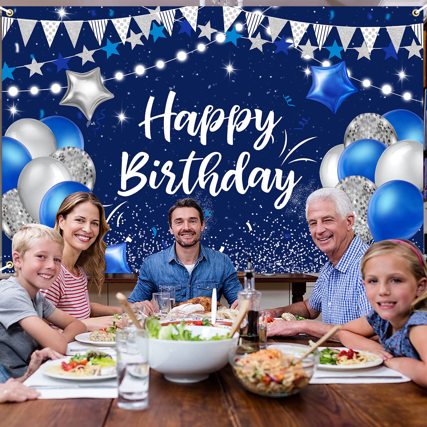 Happy 105th Birthday Banner – Blaues Glitzer-Banner Für Opa/Oma, Inkl. Buchstaben & Aufhängung – Wiederverwendbare Deko Für Geburtstagspartys