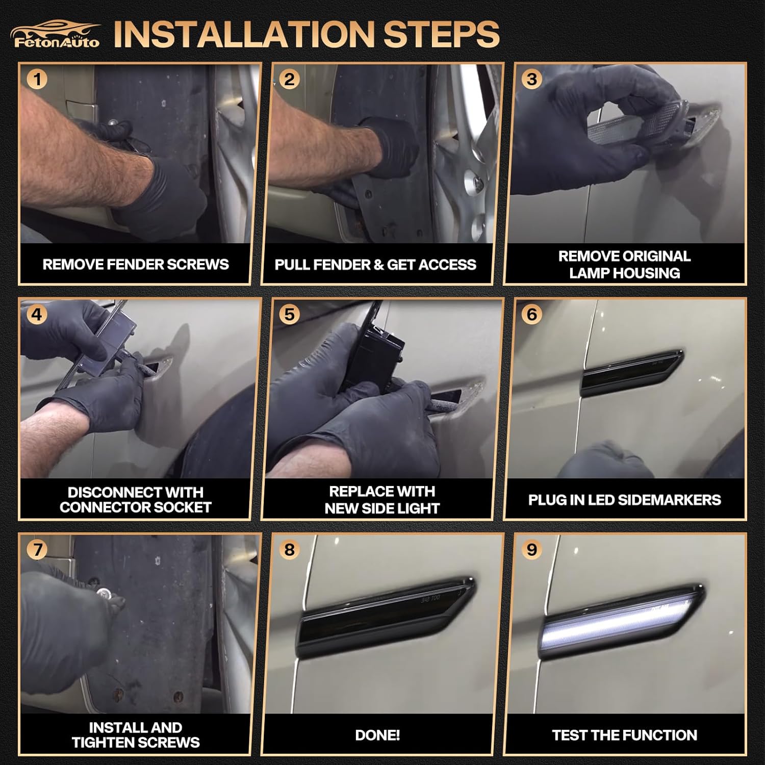 Dynamic White LED Side Marker Lights for Acura TL 2004 2005 2006 2007 2008 Front Rear Smoked Lens Fender Bumper Sequential Indicator Lamps Assembly, Replace OEM 33850SEPA01