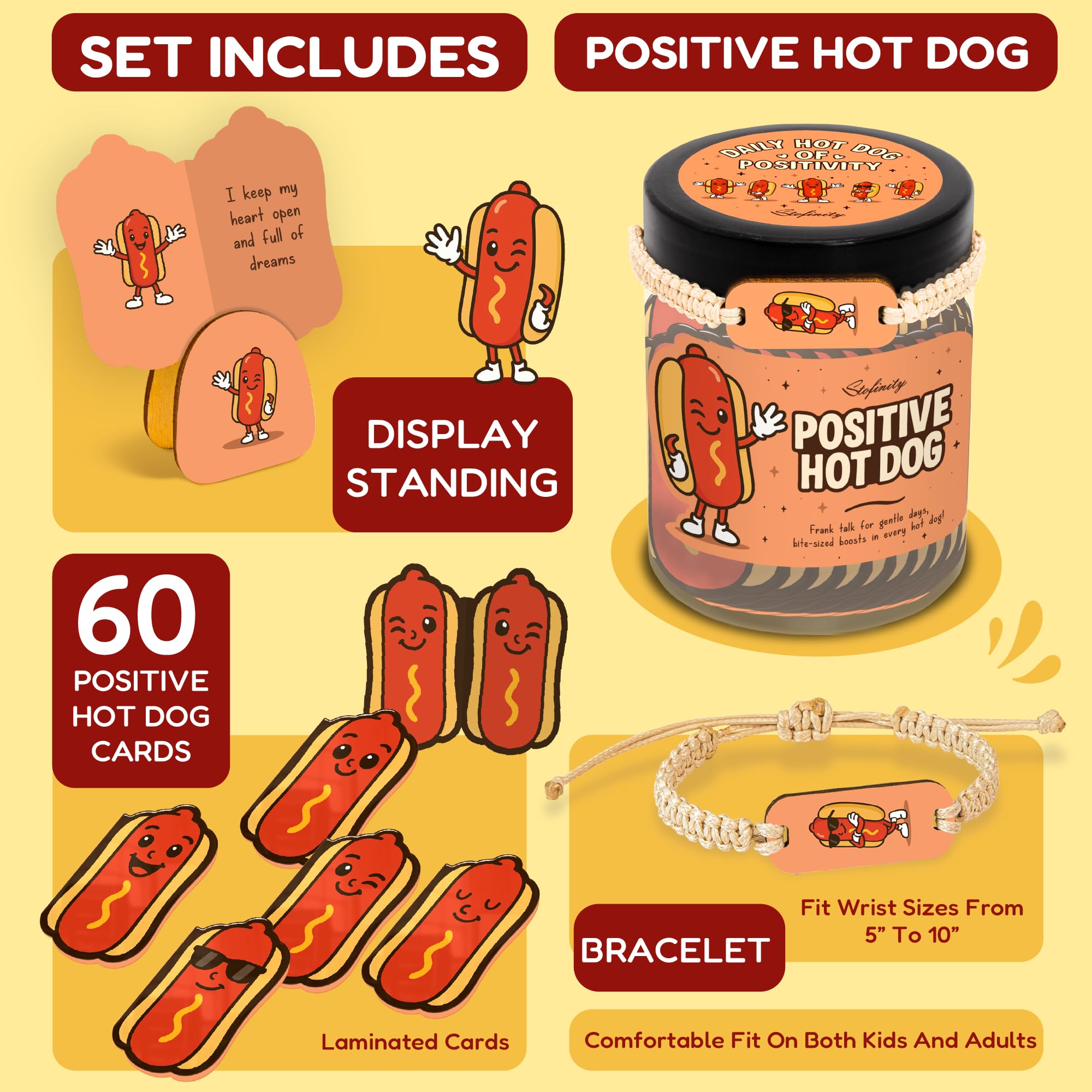 Stofinity Emotional Support Hot Dogs Gifts - Funny White Elephant Gifts For Teen Girl Trendy Stuff, Positive Affirmations Cards For Women Birthday, Hotdog Card For Christmas Basket Gift