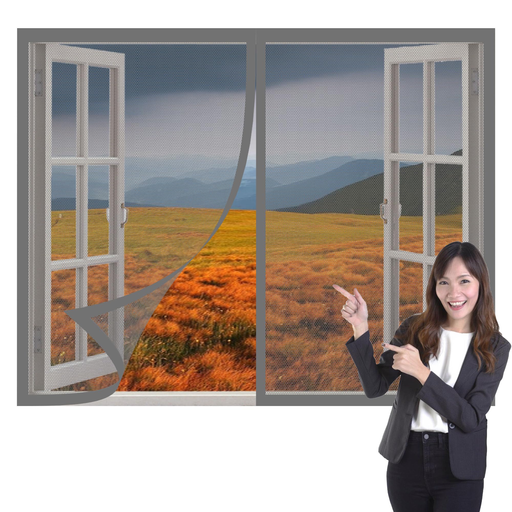 Pshcee Grey Magnetic Fly Screen Window 110 X 165 Cm Selfadhesive Tape Mesh Mosquito Bug Net For Windows Easy Install For Living Room Bedroom Offfice,