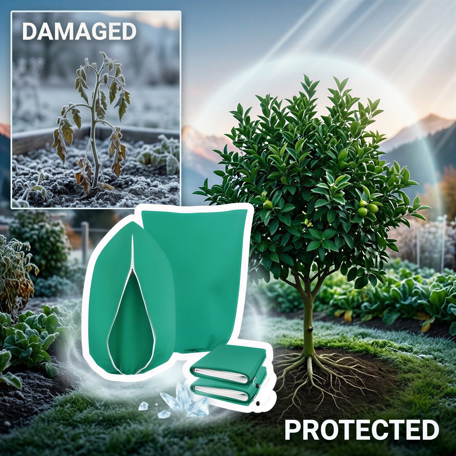 4 STK. Pflanzenschutzhauben gegen Kälte, Pflanzenschutzhaube mit Reißverschluss und Kordelzug, Vlieshaube für Gartenpflanzen, Sträucher, Zitrusbäume, Jungpflanzen und Büsche im Außenbereich