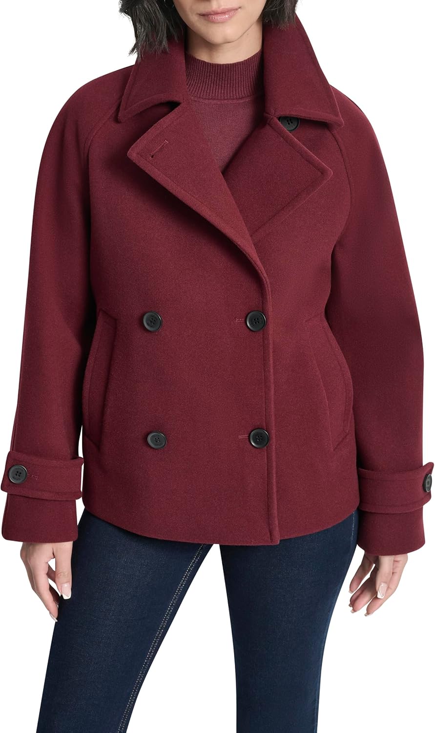 DKNY Women's Faux Wool Double-breasted Short Coat – Tailored Chic Winter Jacket - Image 8