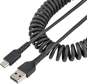 USB A to C Coiled Charging Cable