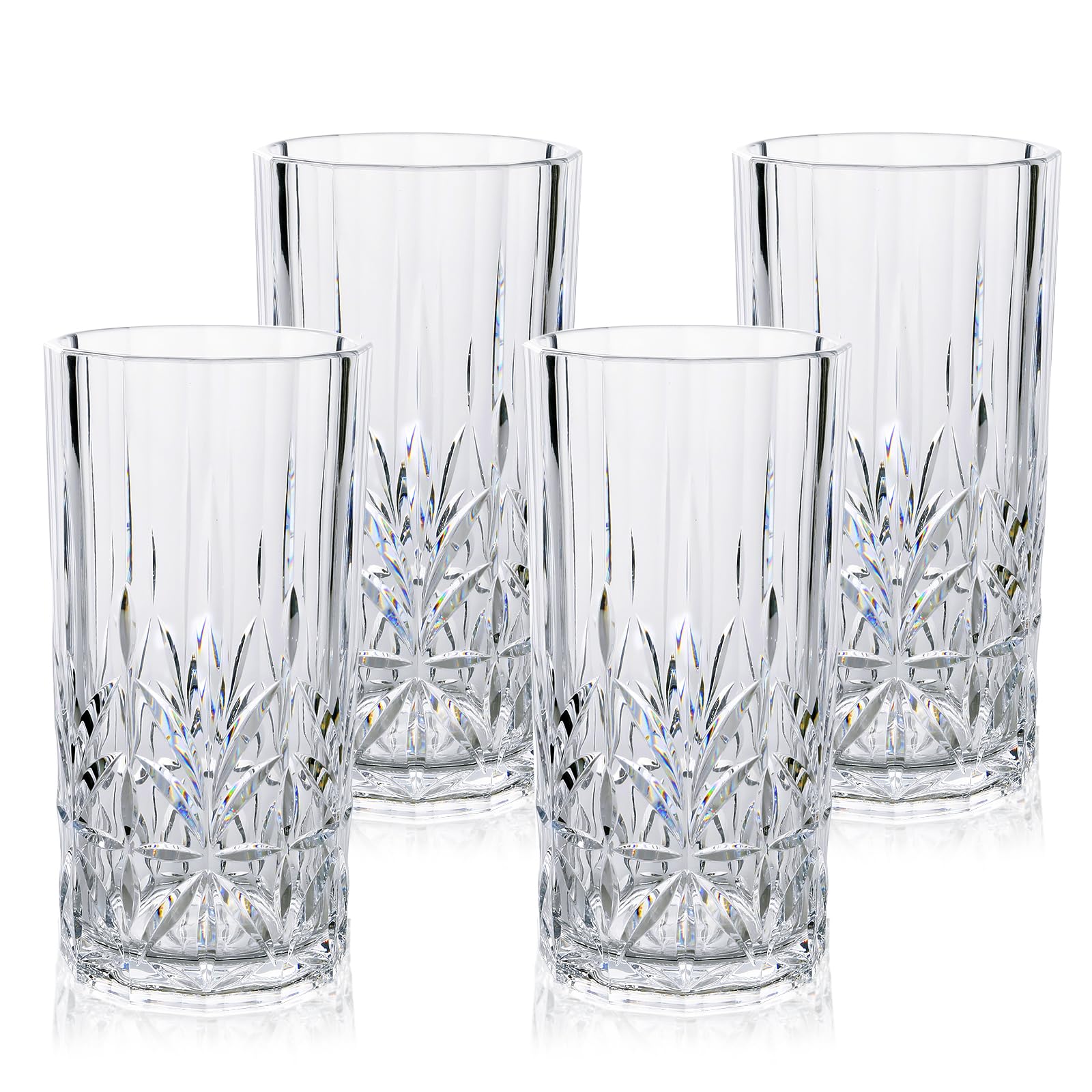 BELLAFORTE Shatterproof Tritan Plastic Tall Tumbler, Set of 4, 18oz - Myrtle Beach Drinking Glasses - Unbreakable Drinking Glasses for Parties - BPA Free - Clear