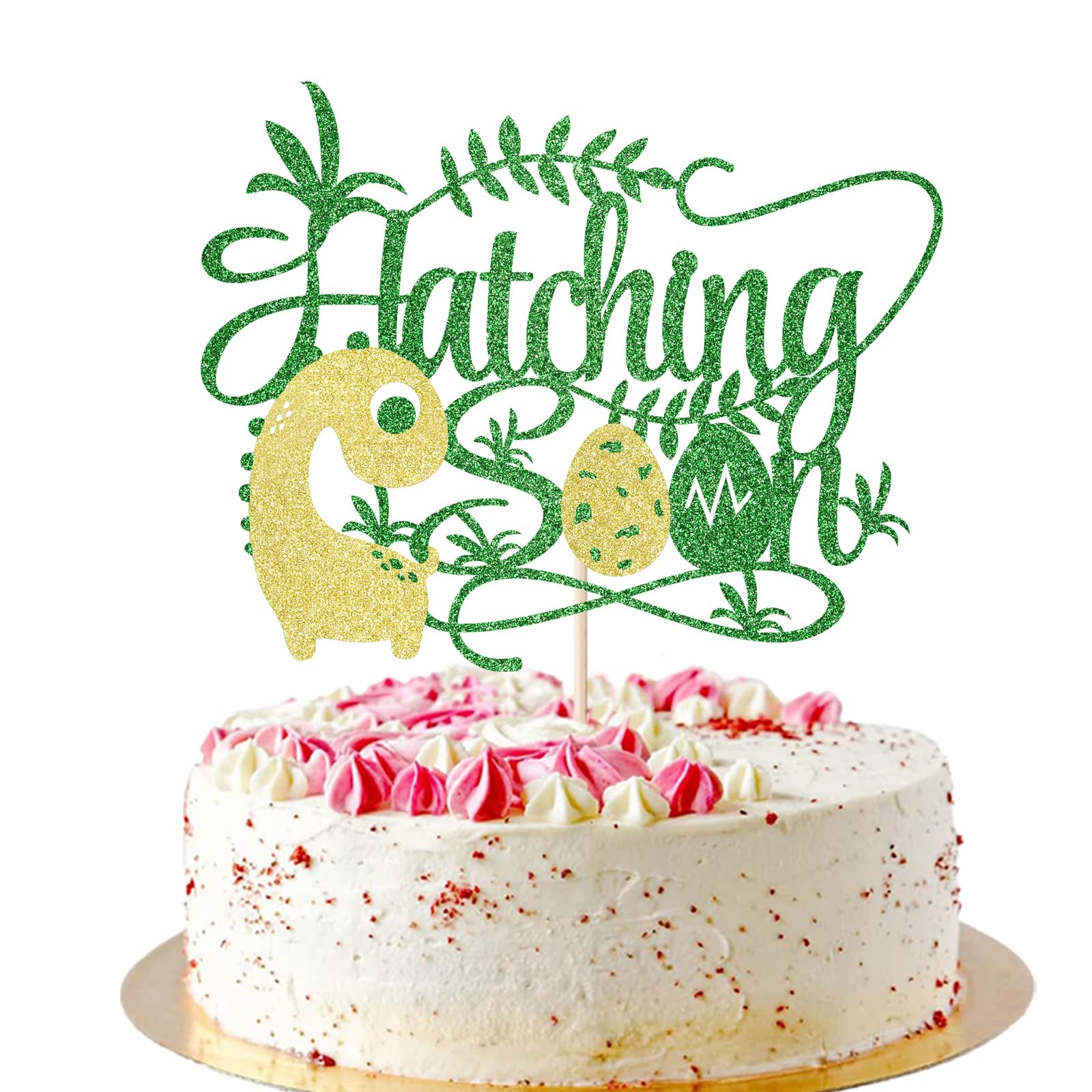AROKIPPRY Hatching Soon Baby Shower Cake Topper-Dinosaur Theme、Baby Shower Cake Decor、Pregnancy announcement, mother-to-be Gender Reveal It's A Boy party decorations