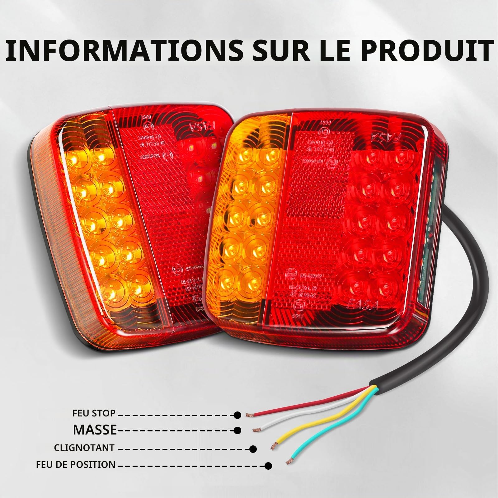 2 Pcs led feux remorque 12v avec éclairage de plaque d'immatriculation, feu de arrière stop étanche avec E-mark pour camion, camionnette, caravane, tracteur, véhicule agricole
