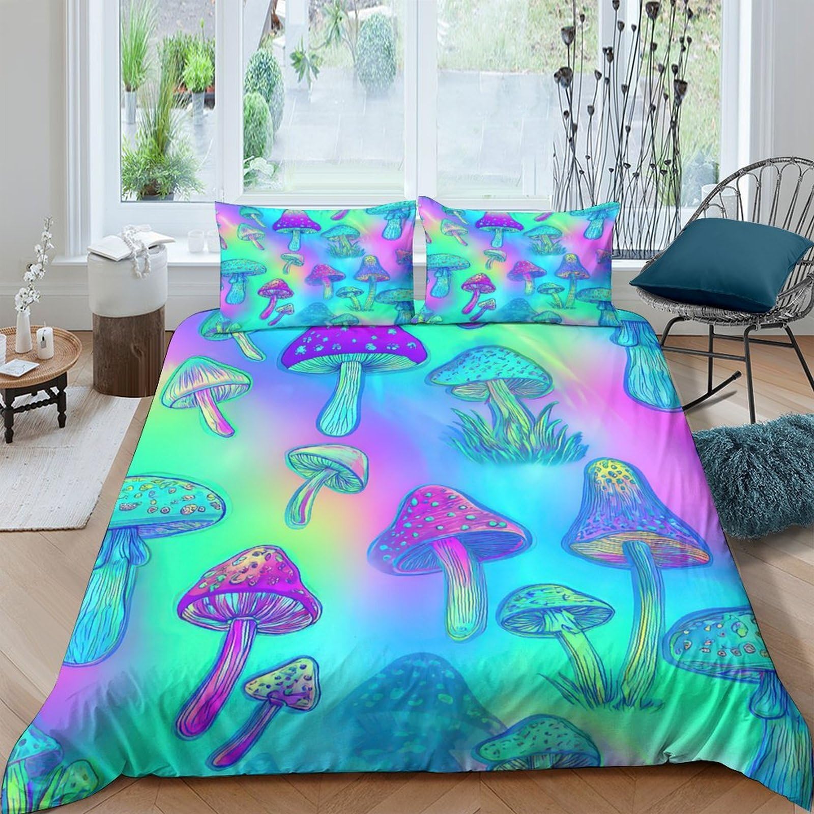 Ctjqhvkz Style-8 3D Printed Psychedelic Mushroom Fitted Sheet Microfiber Soft Colorful Fantasy Bed Cover For Bedroom Dorm Mattress Protection Decor Single（135X200cm）