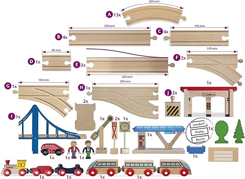 Miniatura 5 de Eichhorn Juego de tren de madera grande (58 piezas), marrón