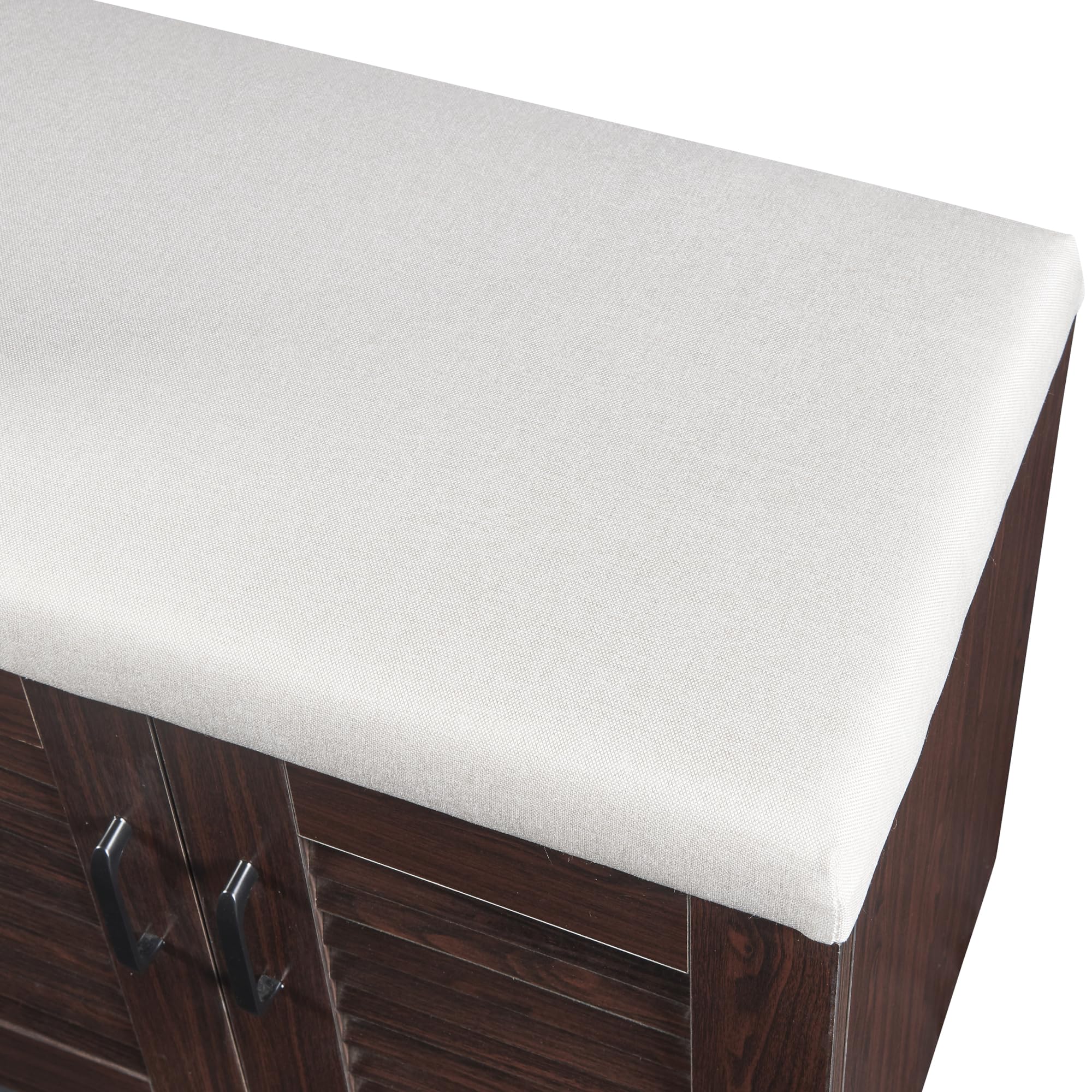 [en.casa] Set di Armadio Scarpiera e Panca Contenitore con Seduta Imbottita Mobile Portascarpe Ante a Persiana e Ripiani Inclinati 97 x 120 x 36 cm MDF Wengè