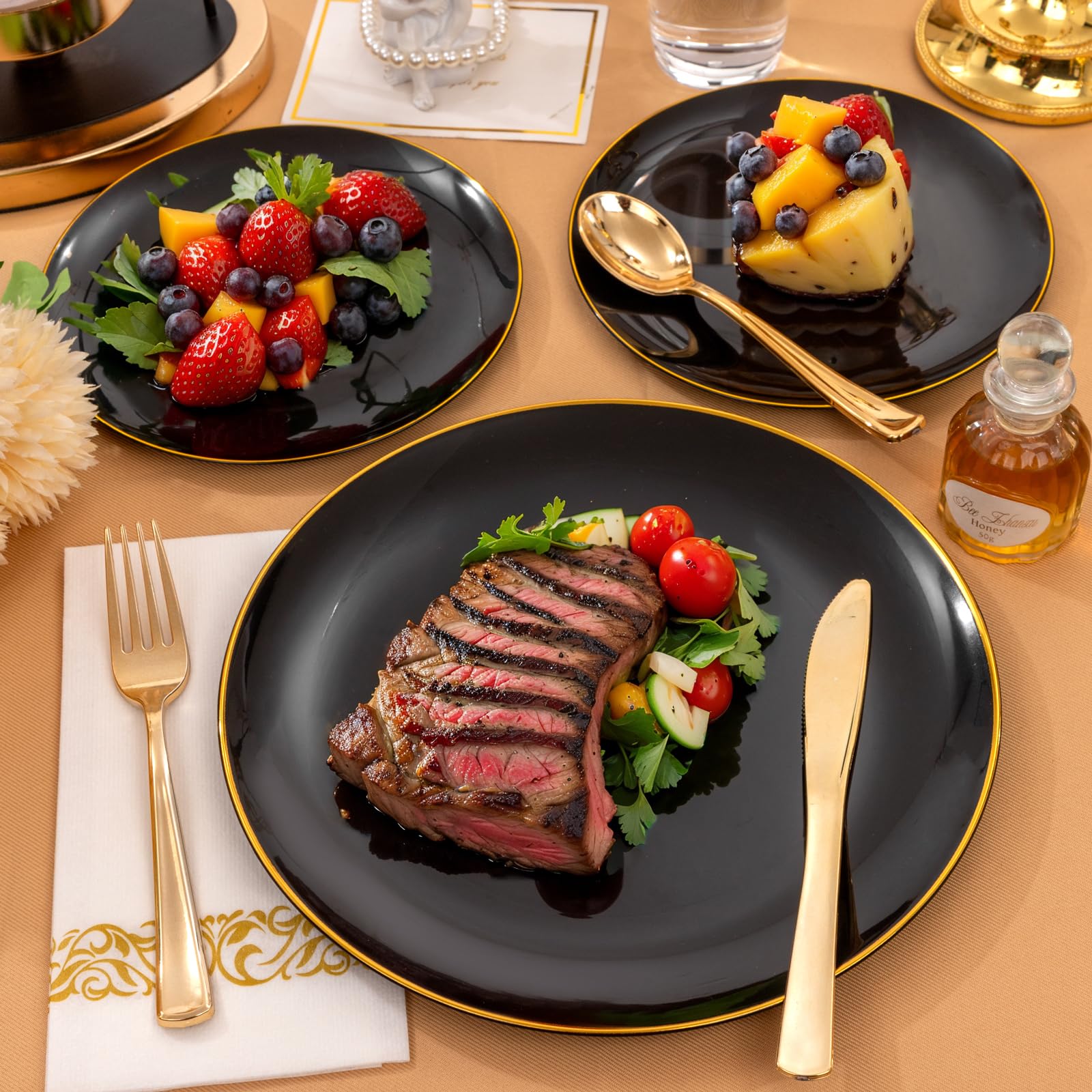 Supernal 350 Piece Black & Gold Dinnerware Set -3 Supernal 350 Piece Black & Gold Dinnerware Set -3
