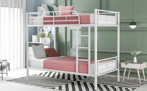 Miniatura 3 de HABITRIO Litera de metal tamaño individual, marco individual industrial con escalera y barandilla de longitud completa para dormitorios de niños y