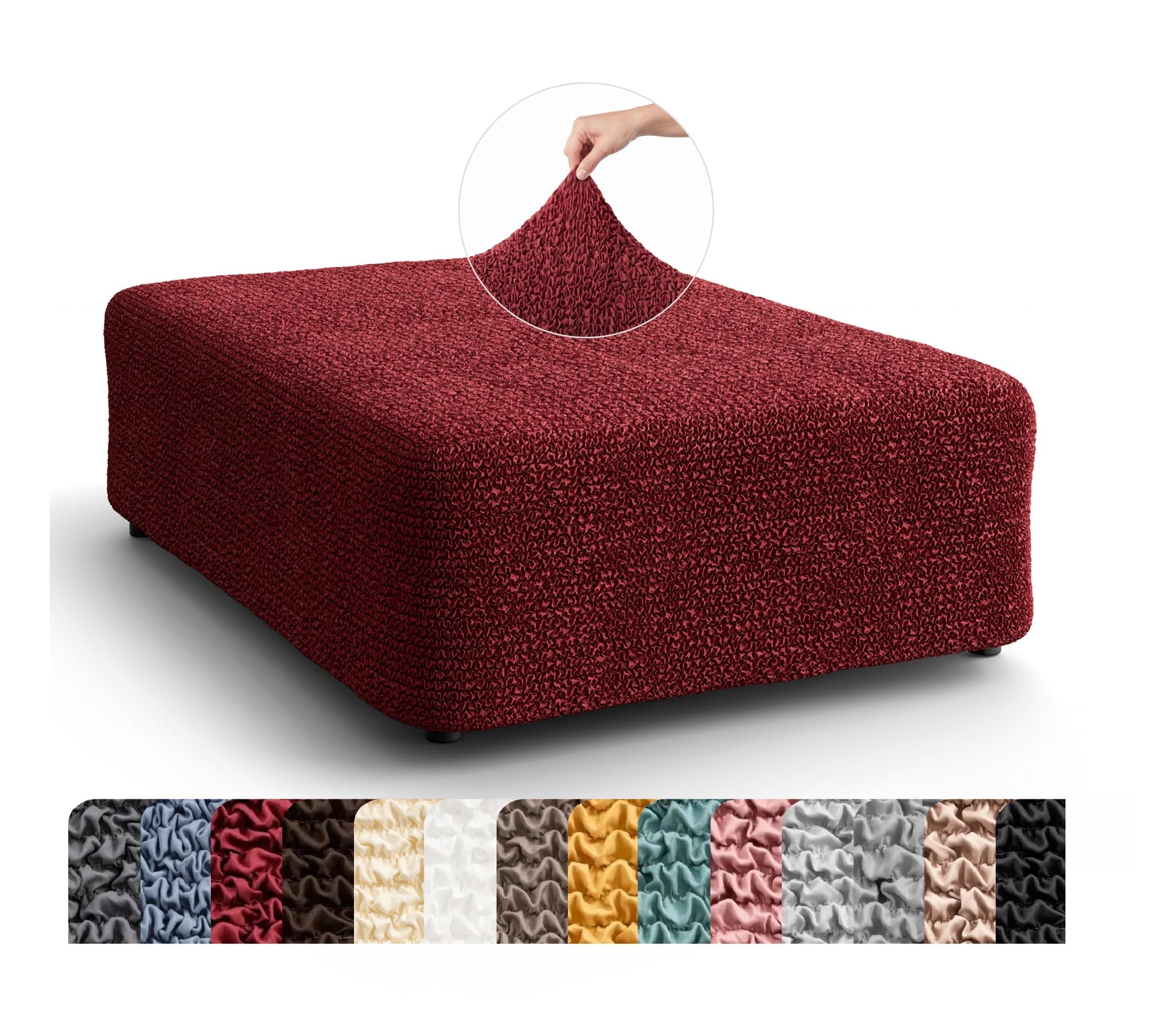 Mamma Mia Covers PAULATO BY GA.I.CO. Stretch Ottoman Slipcover 1-Piece – Bi-Elastic Foot Stool Cover for Square or Rectangle Pouf – Furniture Protector Machine Washable – Burgundy (1. Large)