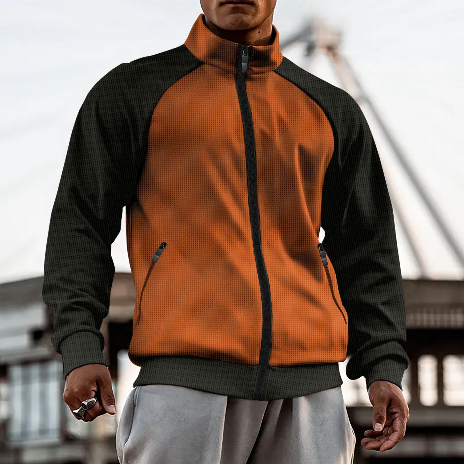 Chaqueta deportiva con cremallera completa para hombre, con cuello alto y diseño de contraste, elegante ropa deportiva para el día a día — view 3