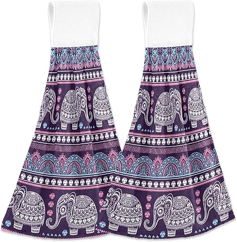 KOPIRIT Juego de 2 toallas de mano vintage de elefante de loto indio, suaves, absorbentes, decorativas, para baño, toalla colgante de secado rápido
