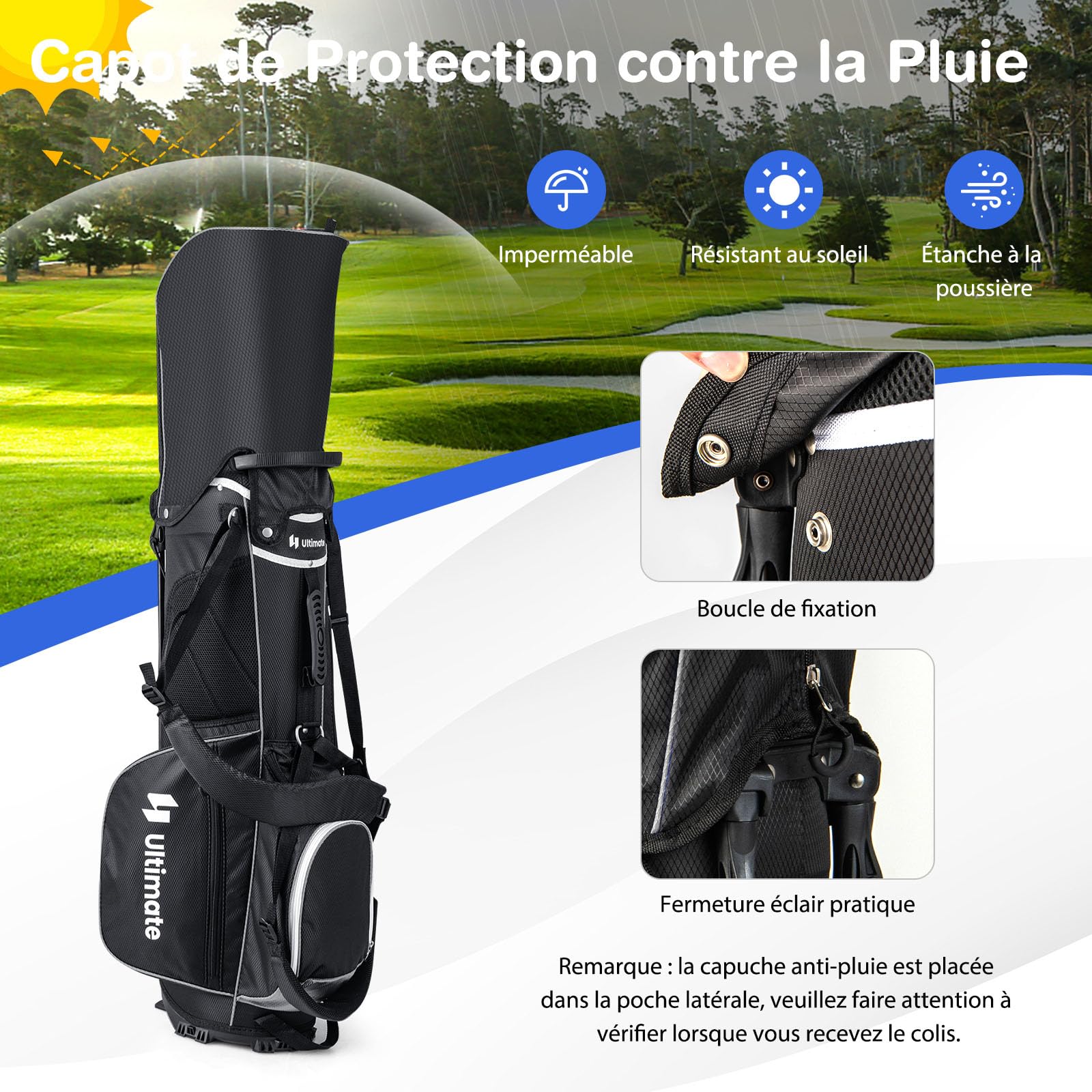 GOPLUS Sac de Golf avec Support à 14 Compartiments, Sac de Golf Trépied avec Double Bretelles, 6 Poches zippées, Sac Isotherme, Housse de Pluie, Sac de Golf Portable pour Hommes et Femmes
