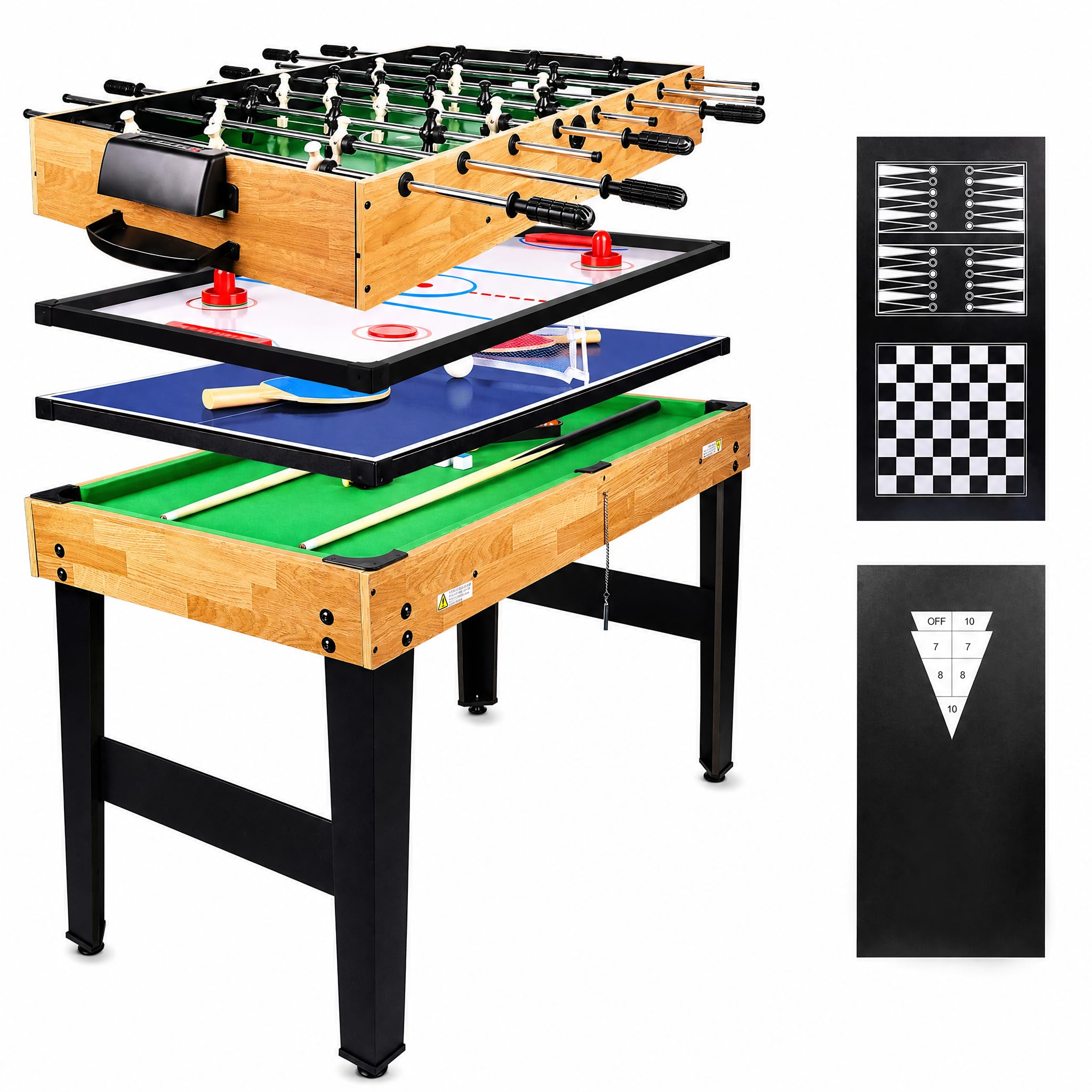 hotsizz Table multijeux 10 en 1 avec babyfoot, Table de ping Pong, Table Billard, Air Hockey et Plus Encore 121 × 61 × 73 cm Convient aux Adultes et aux Enfants.