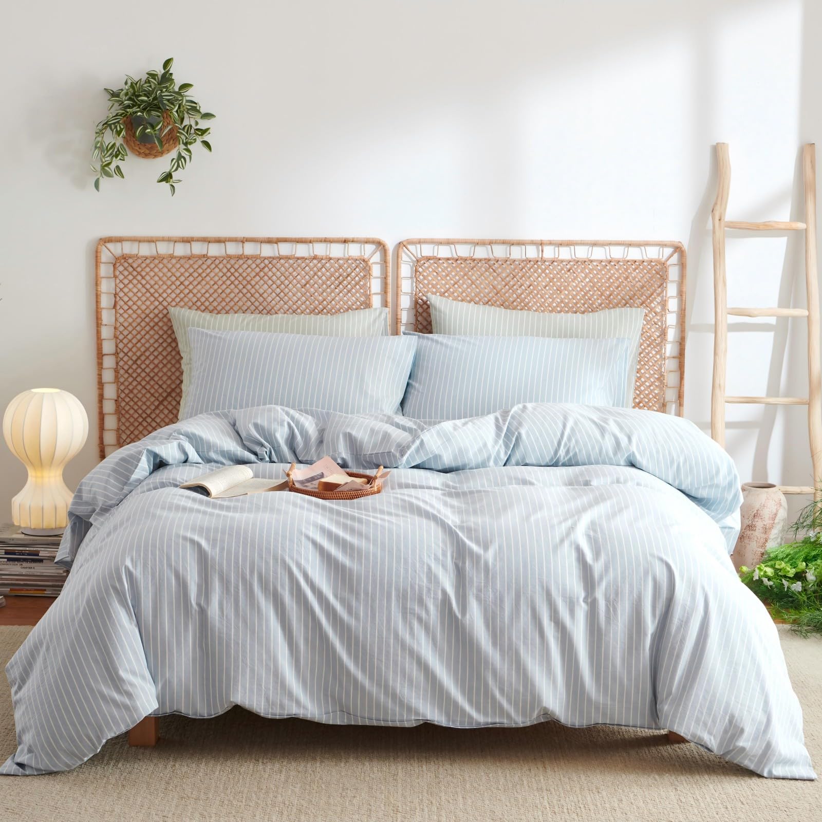 Tospass Baumwolle Bettwäsche Set 135x200cm 2teilig Weiß Grün Gelb Blumen Floral Wende Bettwäsche Blumenmuster Mädchen Elegant Bettbezug mit Reißverschluss und Kissenbezug 80x80cm