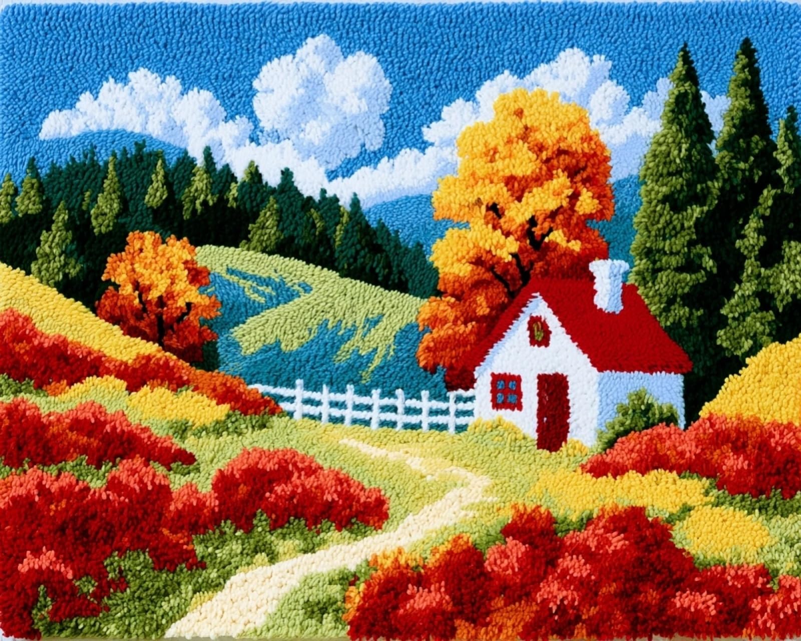 Wallphantom Farm Fence Courtyard Latch Hook Rug Kits For Adults Beginners,