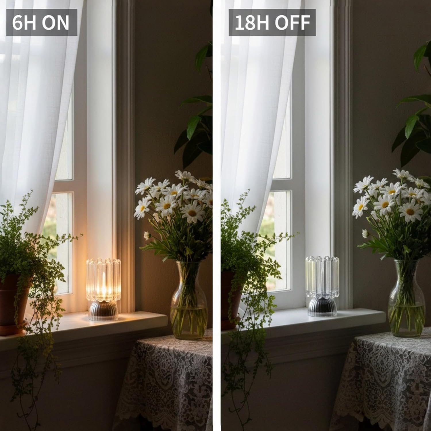 Battery Operated Lamp with Auto-Off Timer, Cordless Table Night Light for Bedroom & Entryway, Portable LED Lamp for Home, Outdoor, Camping No Battery Included (‎Wine Glass Design-White)