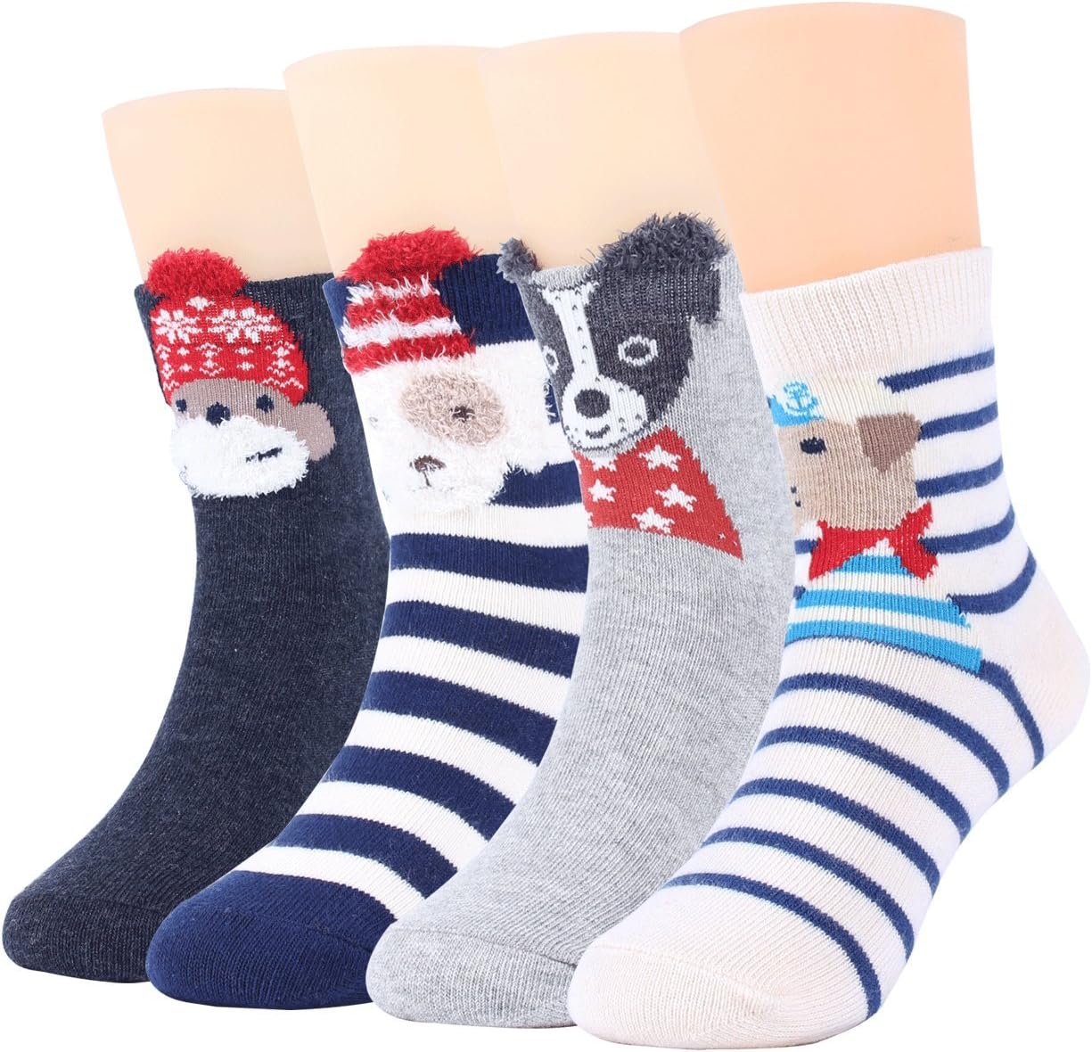 Ryi 4 Pairs Kids cotton Socks, Cute Animal Cartoon Family Christmas Santa Socks for Kids, Girls, Boys, Baby, Toddler