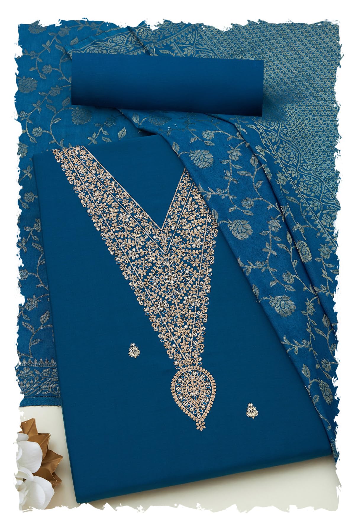 Womens Modal Silk Embroidered Unstitch Dress Material Zari-image-34