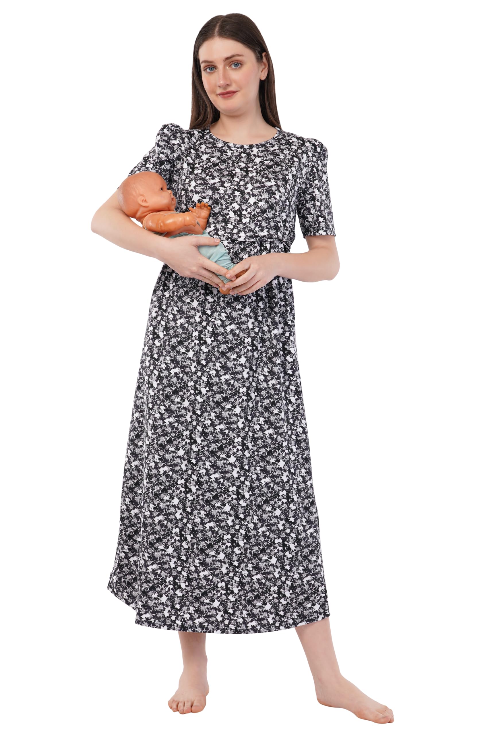 Women's Ribbon Premium Zipless Maternity & Nursing Dress – Soft, Comfortable, Breastfeeding-Friendly, Stylish Pregnancy Wear-picture-50
