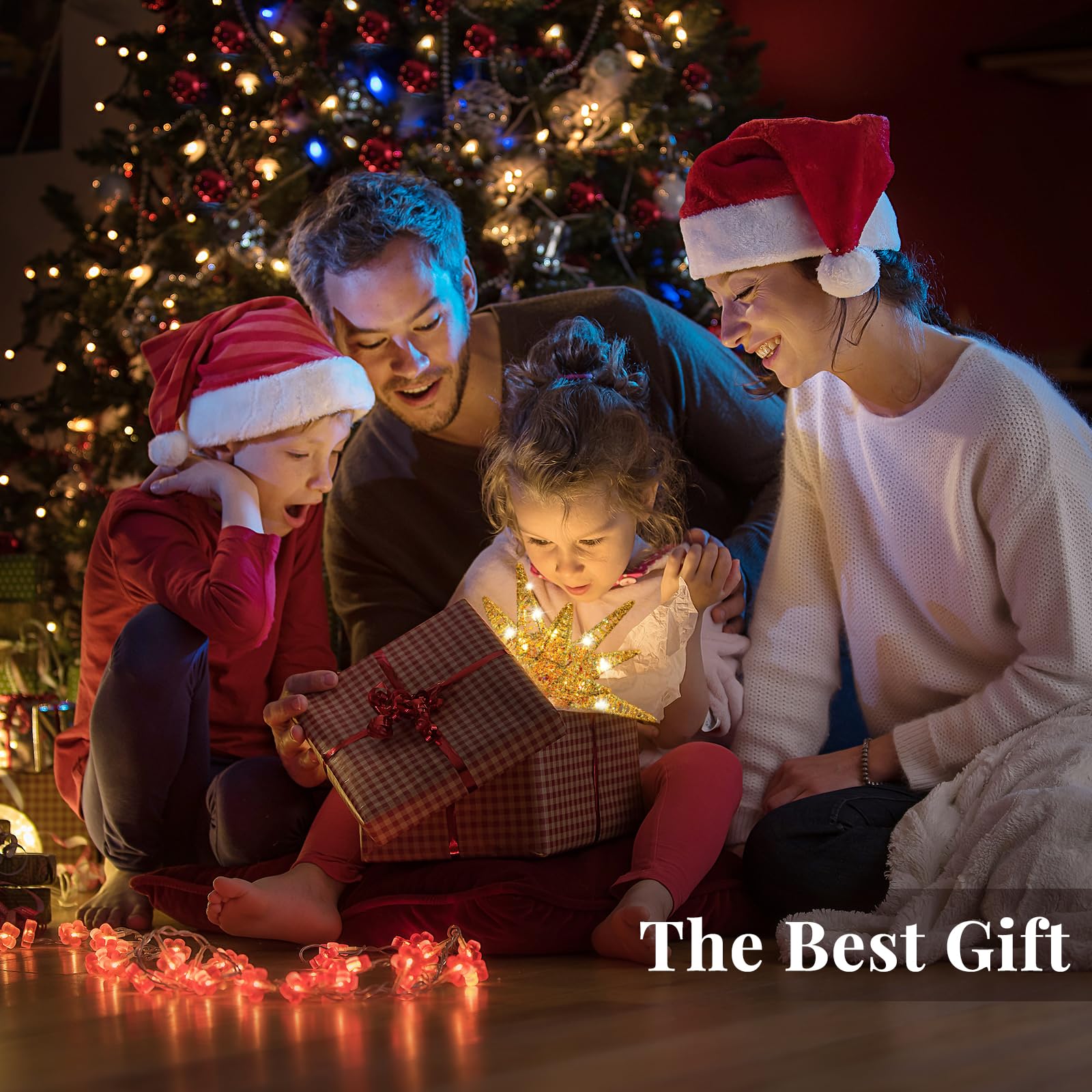 Lewondr Estrella para Árbol de Navidad, 11" Enchufable y Control Remoto Estrella de Copa Geométrica 3D Iluminada para Decoración Navideña, Función Temporizador y Cable 5m, Luz Cálida, Oro