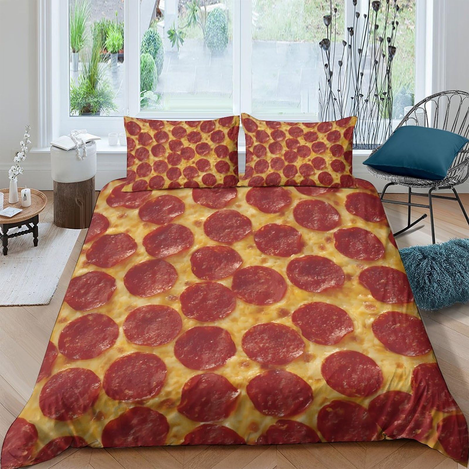Ctjqhvkz Style-5 3D Printed Pepperoni Pizza Fitted Sheet Microfiber Non Slip Mattress Cover For Bedroom Dorm Decor Machine Washable Single（135X200cm）