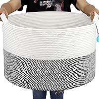 Vista 15 de Casaphoria Cesta de cuerda de algodón XXXL para sala de estar, cesta de almacenamiento tejida con asa para mantas, toallas y almohadas, cesta