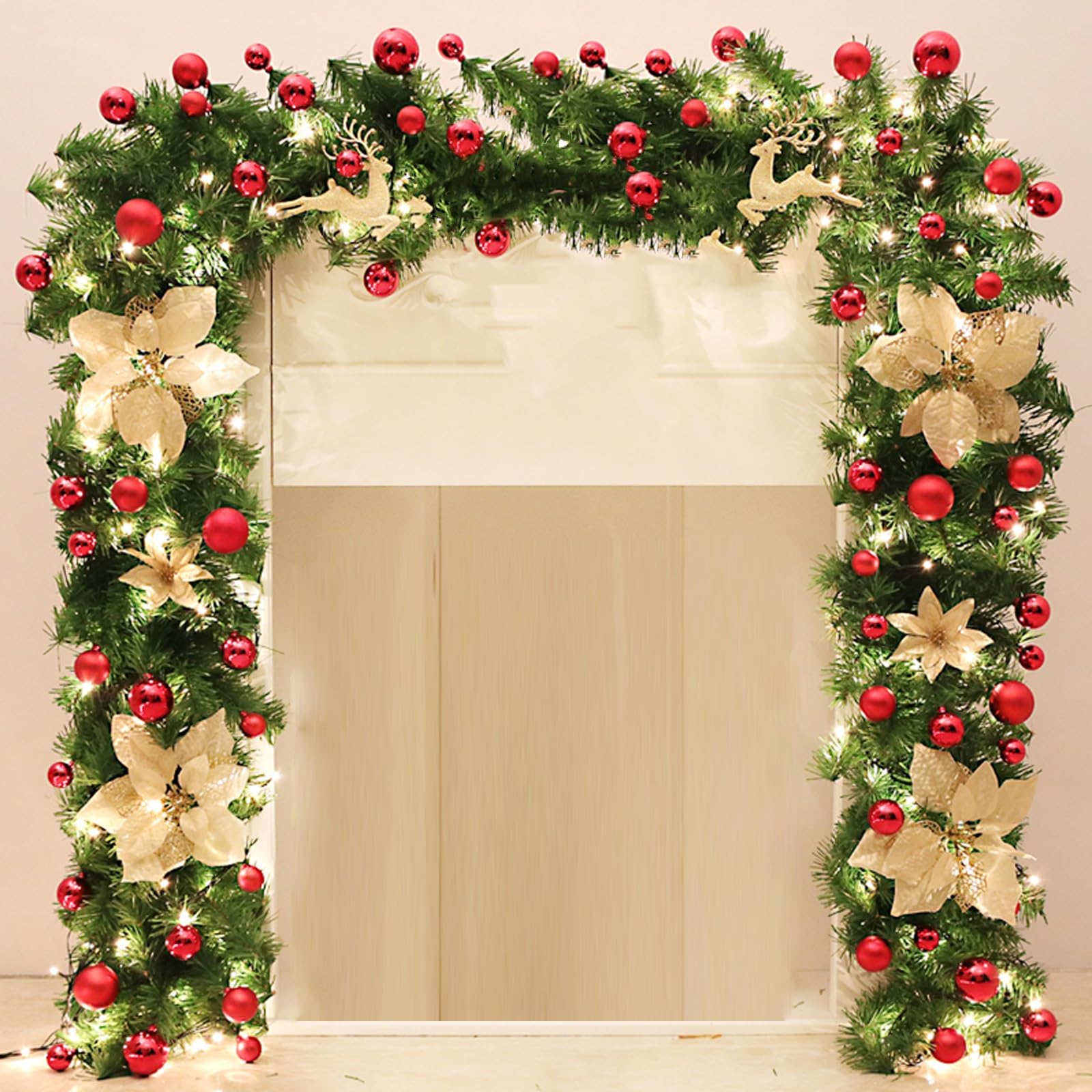 OPFdfhDFH Christmas wreaths, 9 FT Garlands for Decoration Christmas, Decorated with Flower, Balls, Home Garden Artificial Greenery, or Wedding Party(Multi colored)