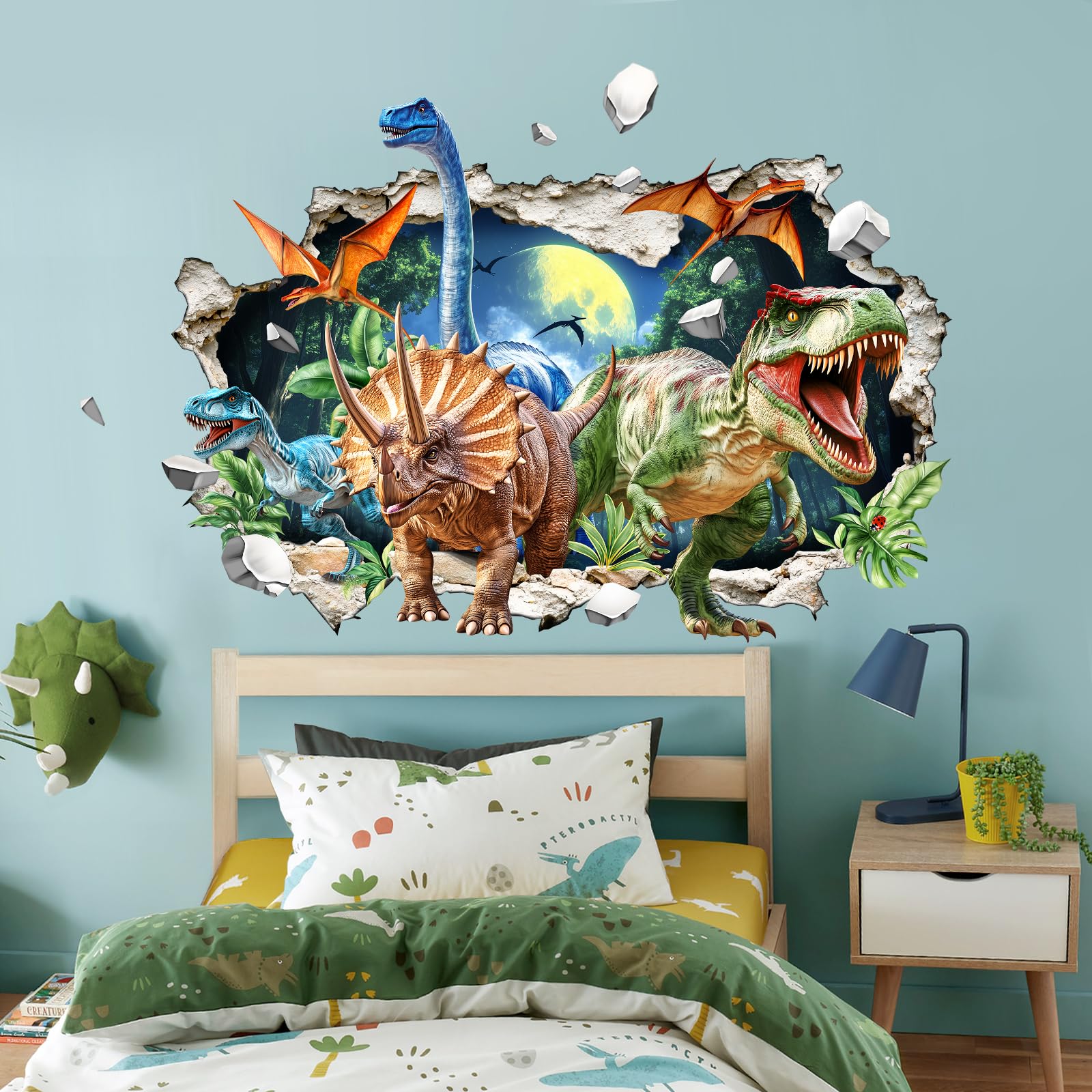 Supzone 3D Adesivi Murali Dinosauri Bambini Grande Adesivi da Parete Tirannosauro Rex Decorazione Camera da letto Asili Camerette Bambini Sala Giochi Camera Ragazzi(78 x 118cm)