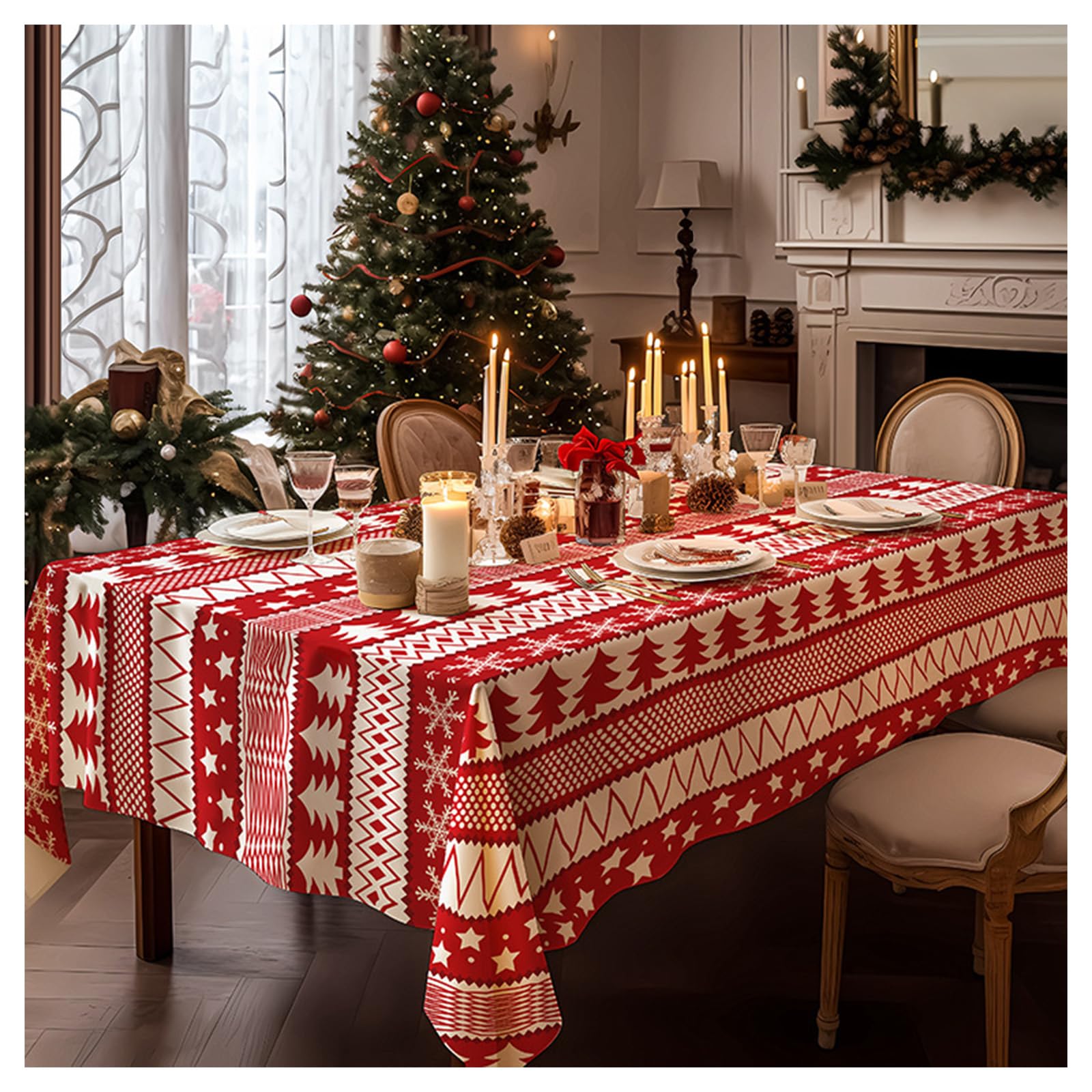 DBAILY Camino de mesa, 140 x 180 cm, mantel de Navidad rojo, decoración de mesa, adecuado para mesas rectangulares