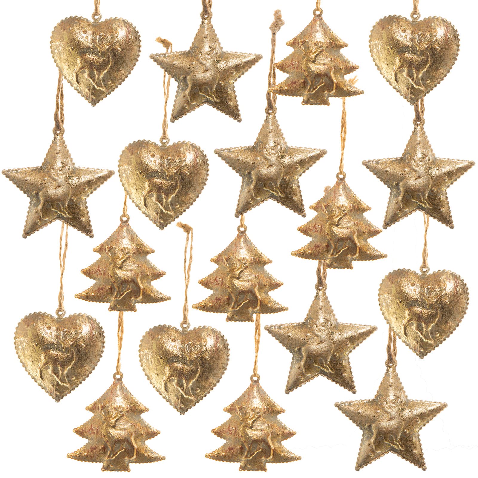Logbuch-Verlag 18 colgantes dorados de metal para árbol de Navidad, 5 cm, color dorado, rústico, nostálgico