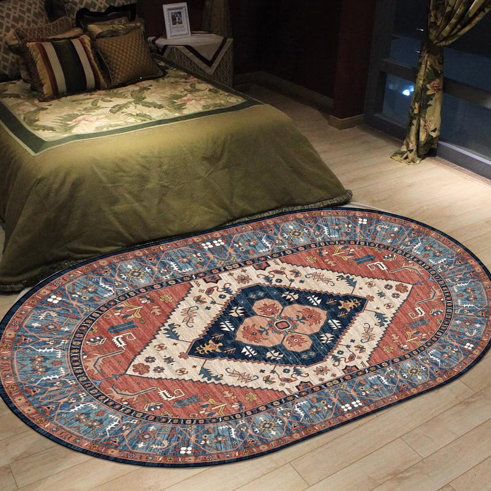 Vintage Teppich Oval - Waschbar Und Rutschfest Für Jedes Zuhause