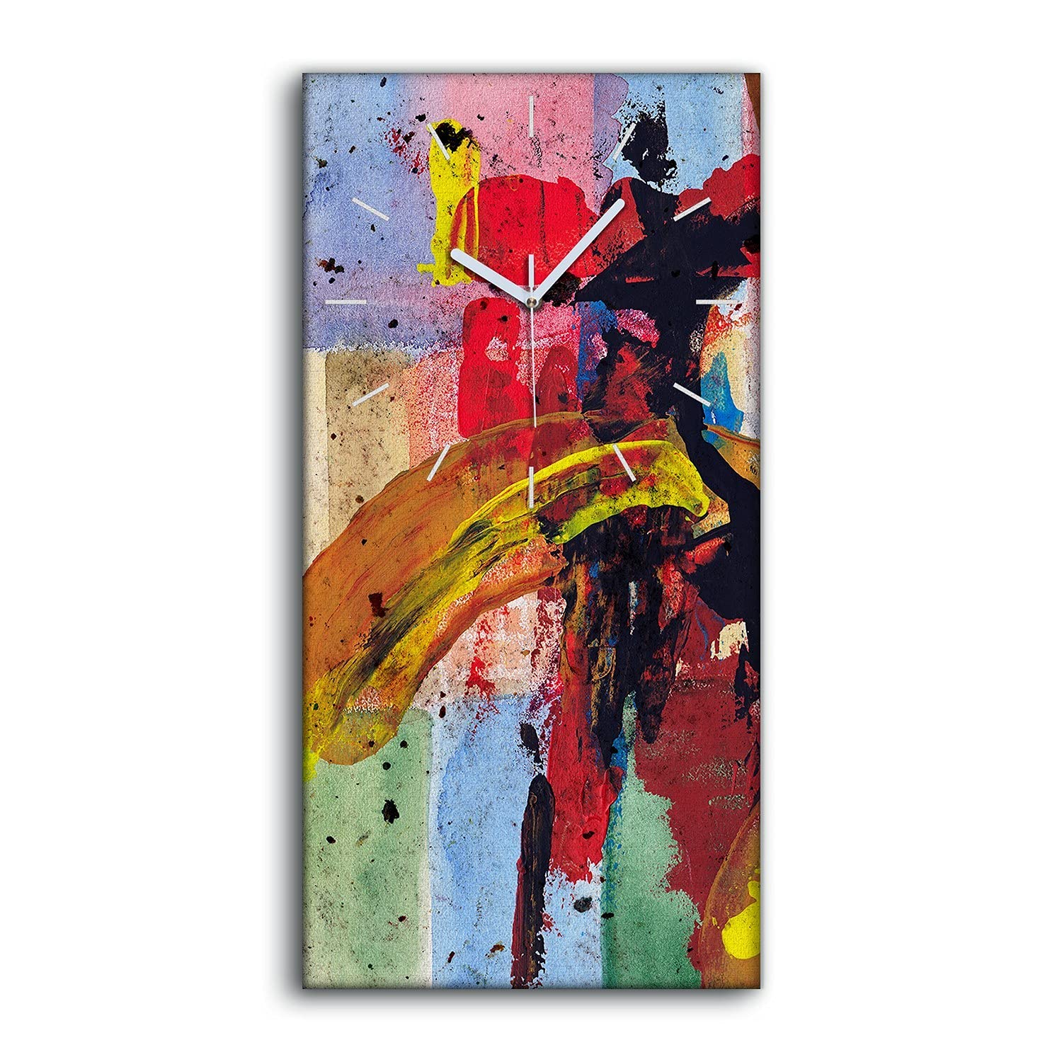 Horloge sur toile silencieuse Coloray abstrait grunge avec aiguilles blanches