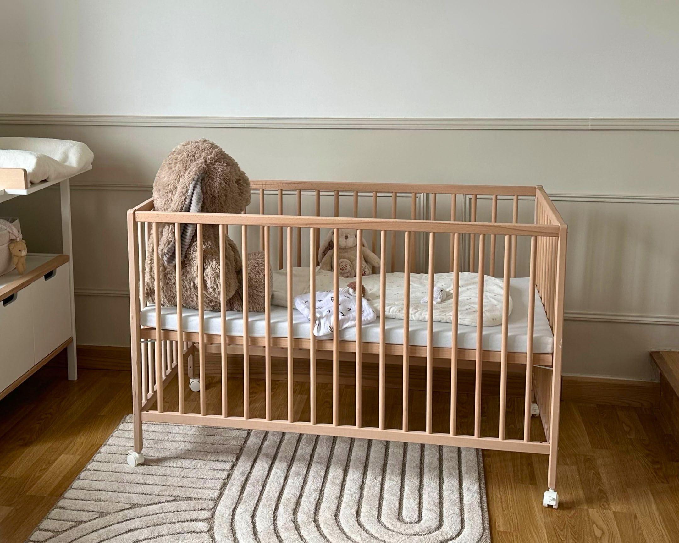 WEBABY - Cuna bebe colecho 60x120 madera con ruedas LIO - Haya Cruda - 124 x 64,50 x 81cm