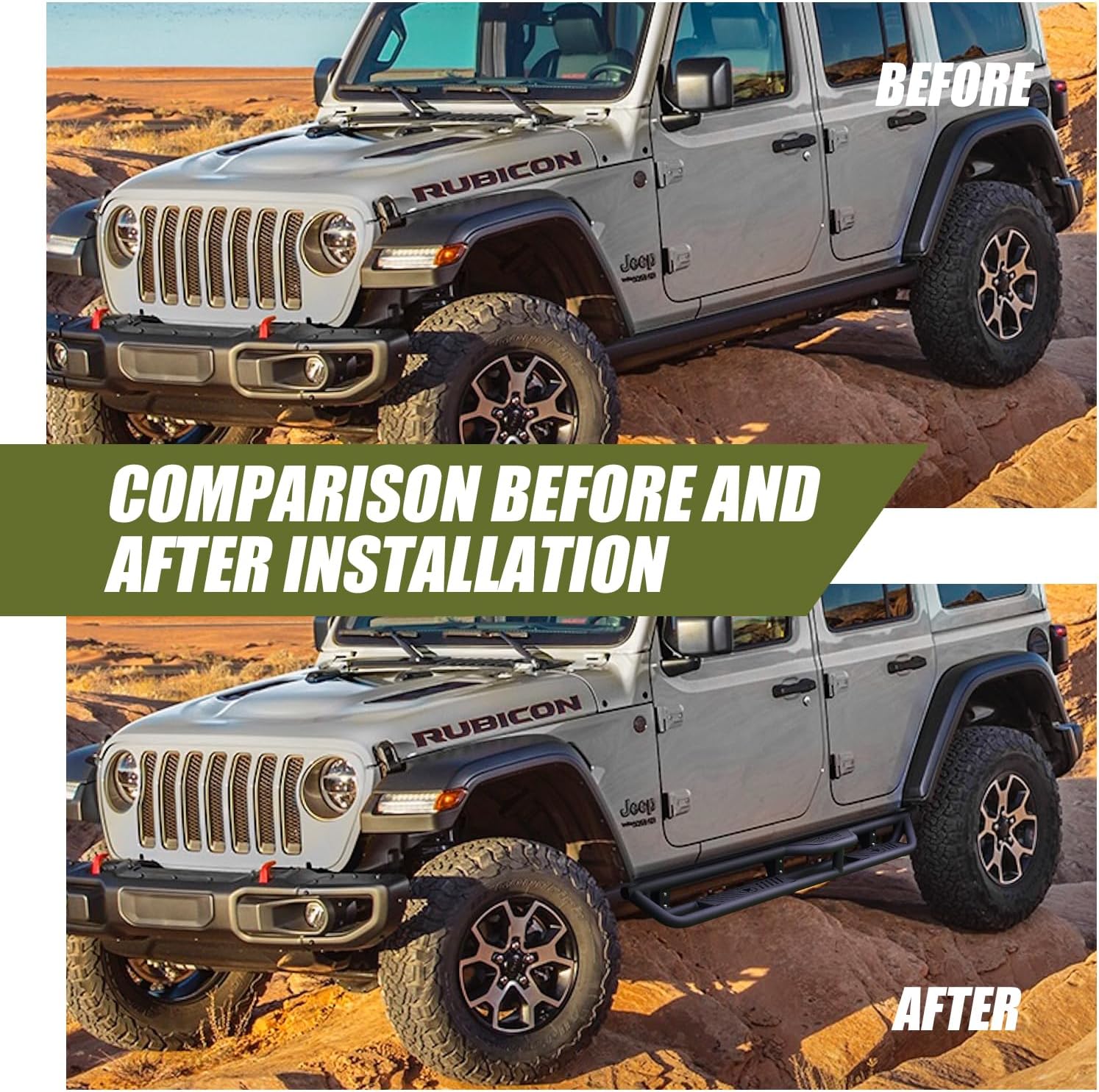 Running Boards Compatible with Jeep Wrangler JL JLU 2018-2025 4 Doors,6.3" 2-Stairs Side Step Rails Carbon Steel Plates Nerf Bars