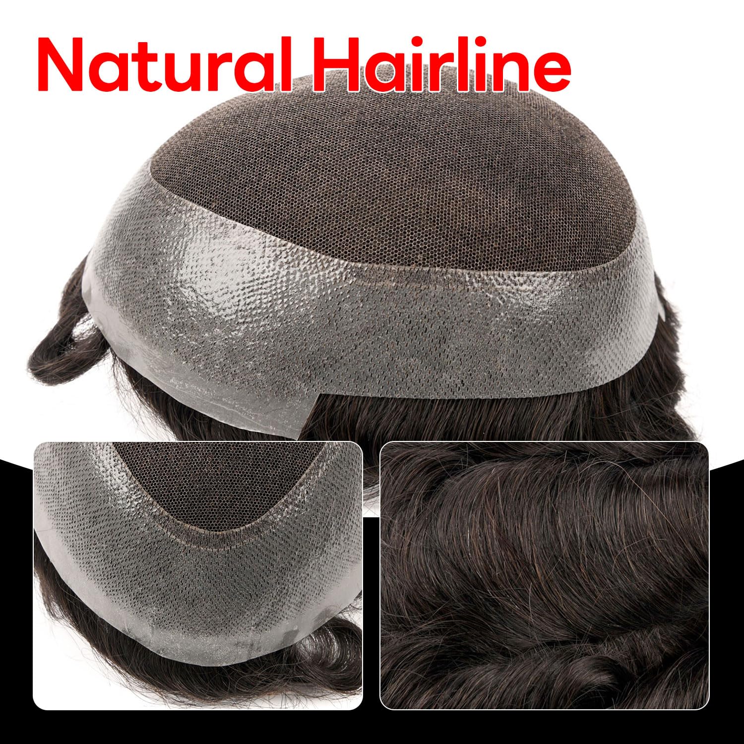 Toupee for Men Hair System Replacement Mens Human Hair Piece Fine Mono Mens Toupee Clear Poly Skin Hairpiece Monofilament Wig(3# Dark Brown, 8x10-120% Medium Light to Medium Density)