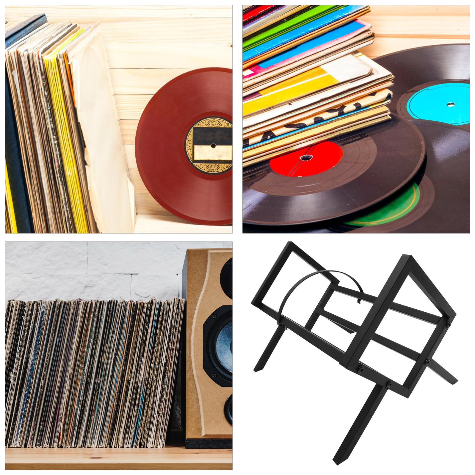 Supporto Espositore Dischi Design in in Ferro Vinile e Nero per Stabile Moderno per CD e Vinili per Casa e Ufficio